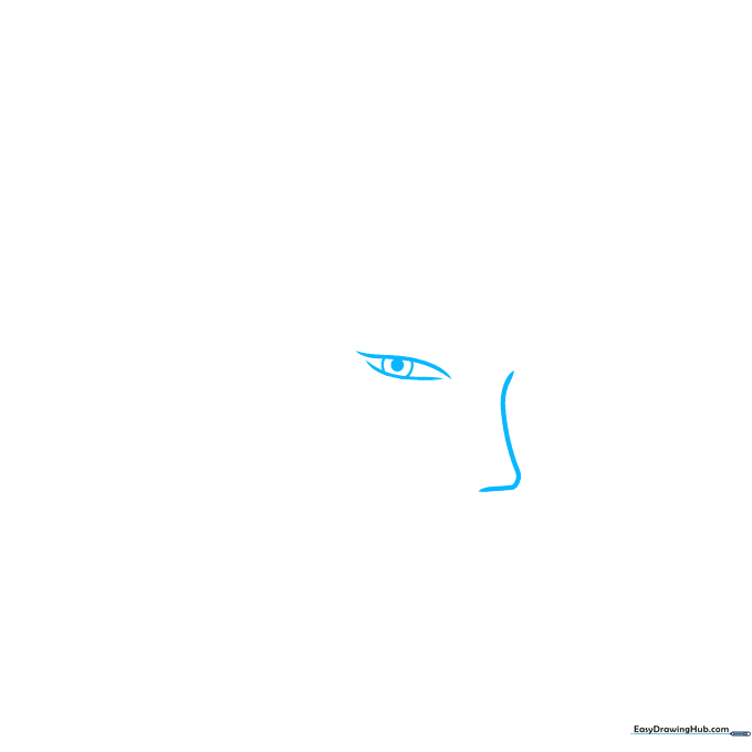 Close-up sketch of Hisoka's eyes and nose, showing the initial placement of the pupils and the bridge of the nose.