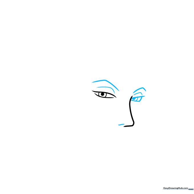 Detailed sketch showing the addition of eyebrows and lower eyelid contours for the Hisoka character.