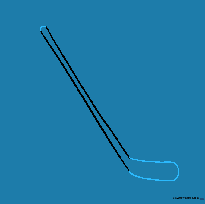A hockey stick outline with a rounded blade and a closed top end.