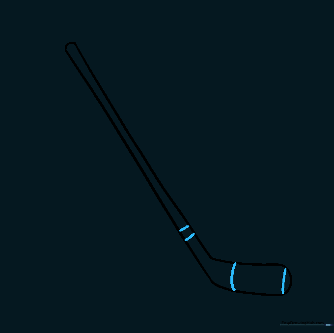 Hockey stick showing horizontal curved lines representing tape on the blade and shaft.