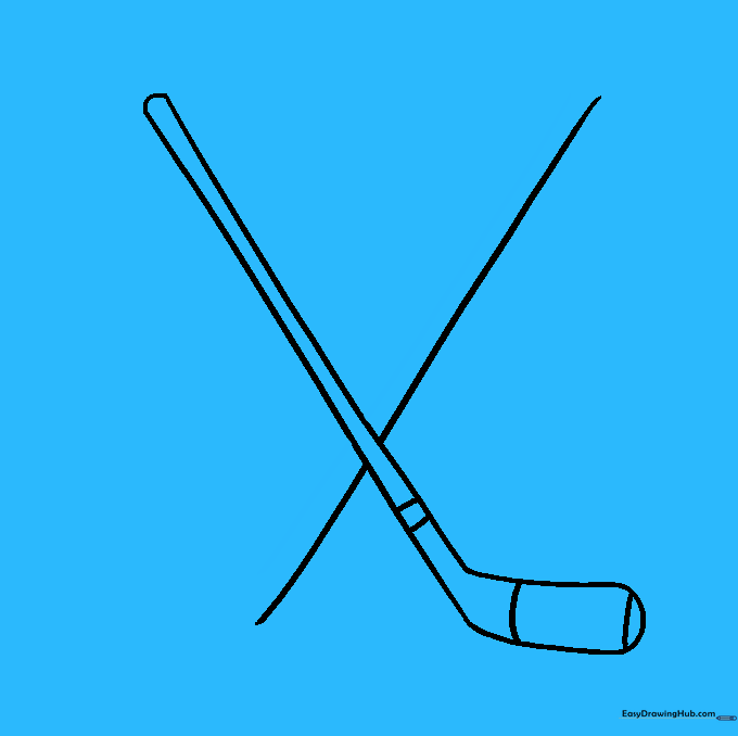 Two crossed hockey sticks with parallel shafts forming an X.