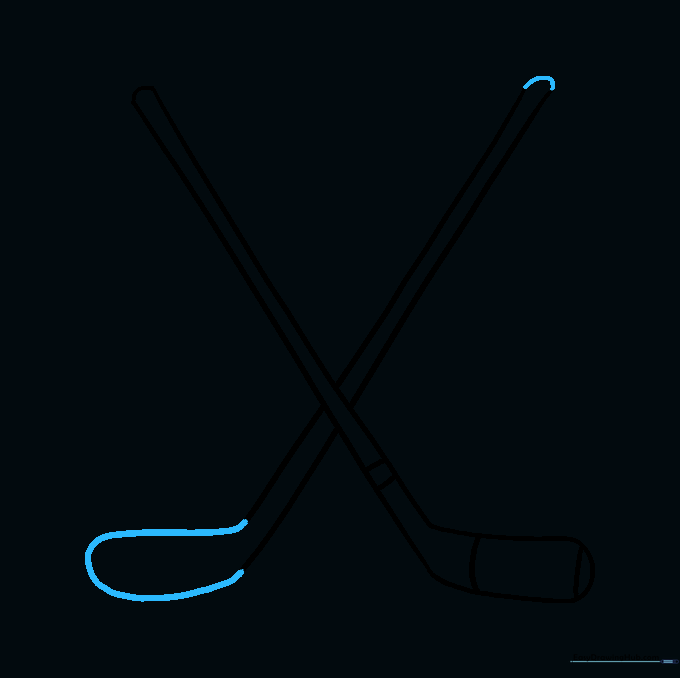 Two crossed hockey sticks with both blades fully drawn.