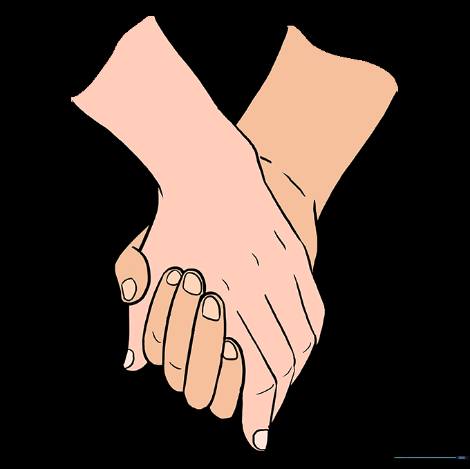Finished colored drawing of two hands holding each other