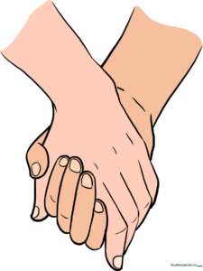 Final colored illustration of two hands holding, presented as a finished art project