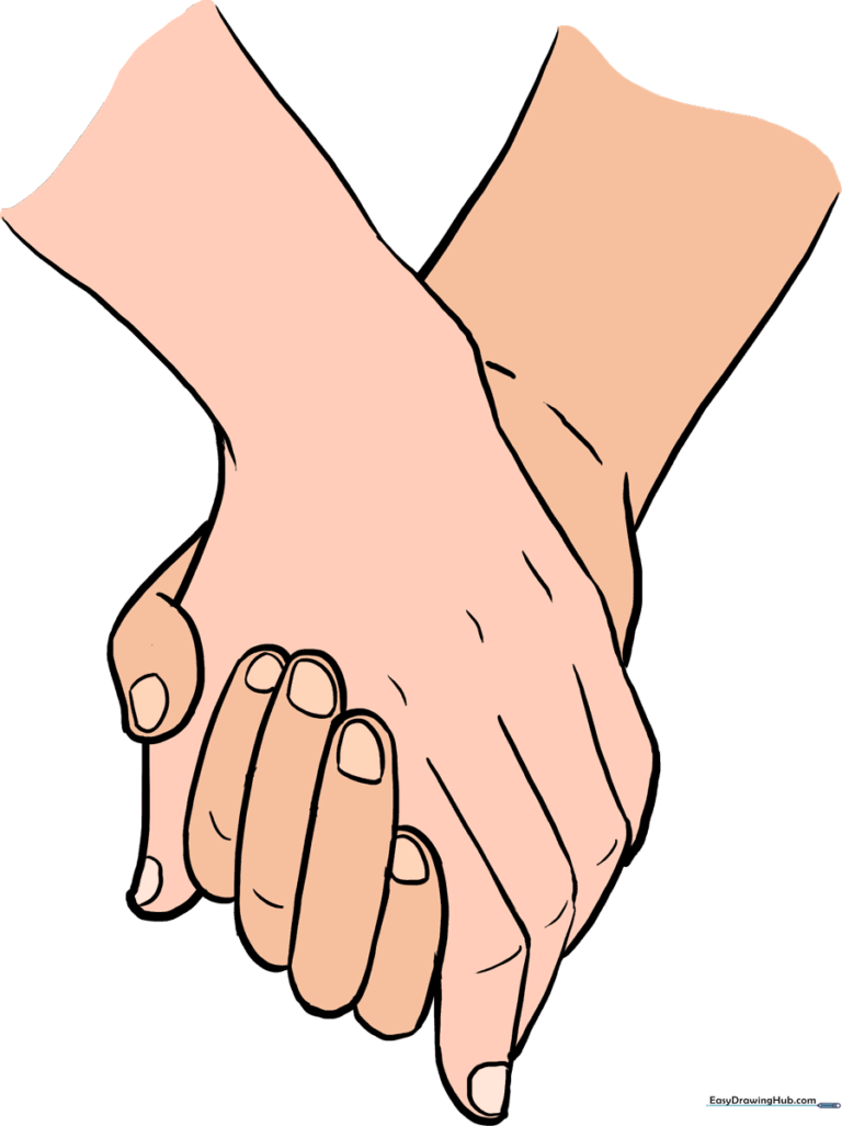 Final colored illustration of two hands holding, presented as a finished art project