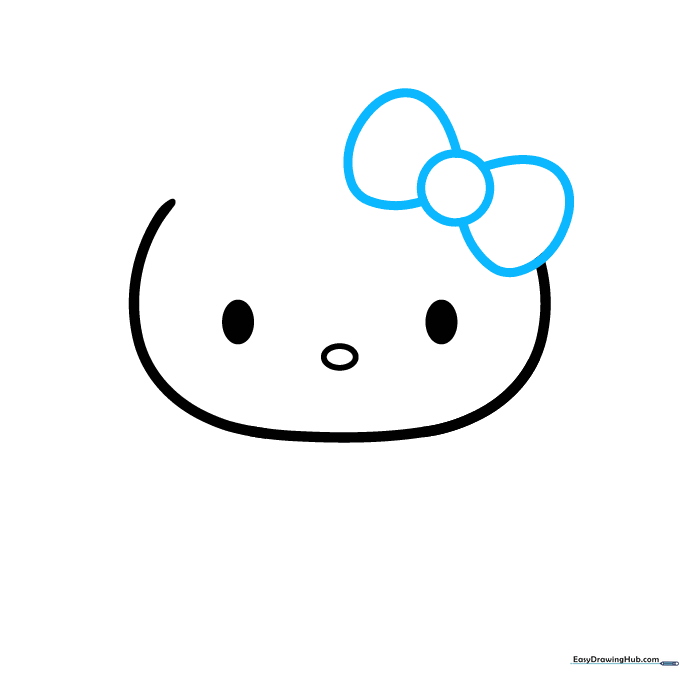 Drawing the bow shape on top of Hello Kitty's head.