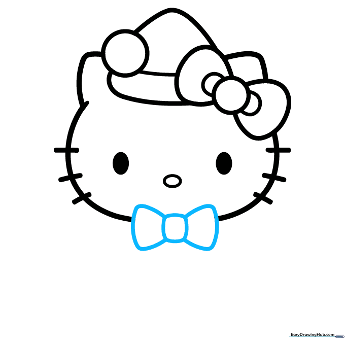 Drawing a decorative bow on the chest area of Hello Kitty.