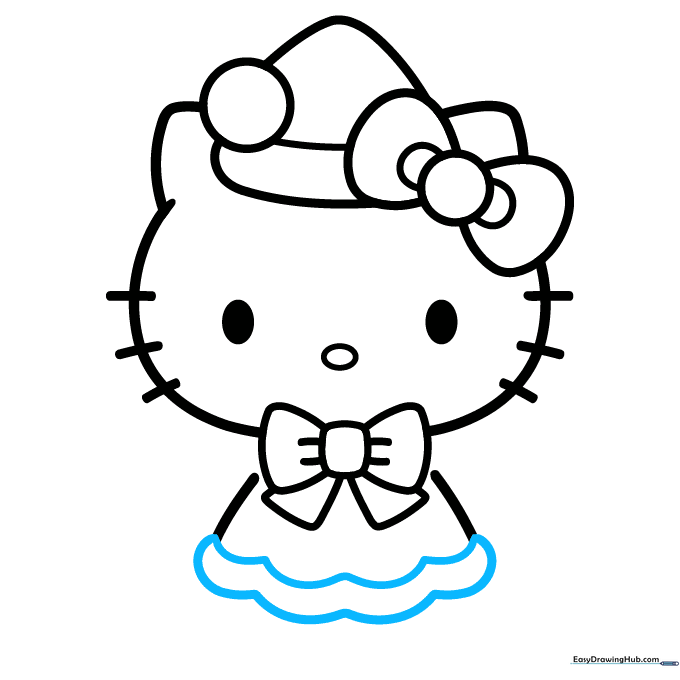 Drawing the scalloped hem of Hello Kitty's dress.