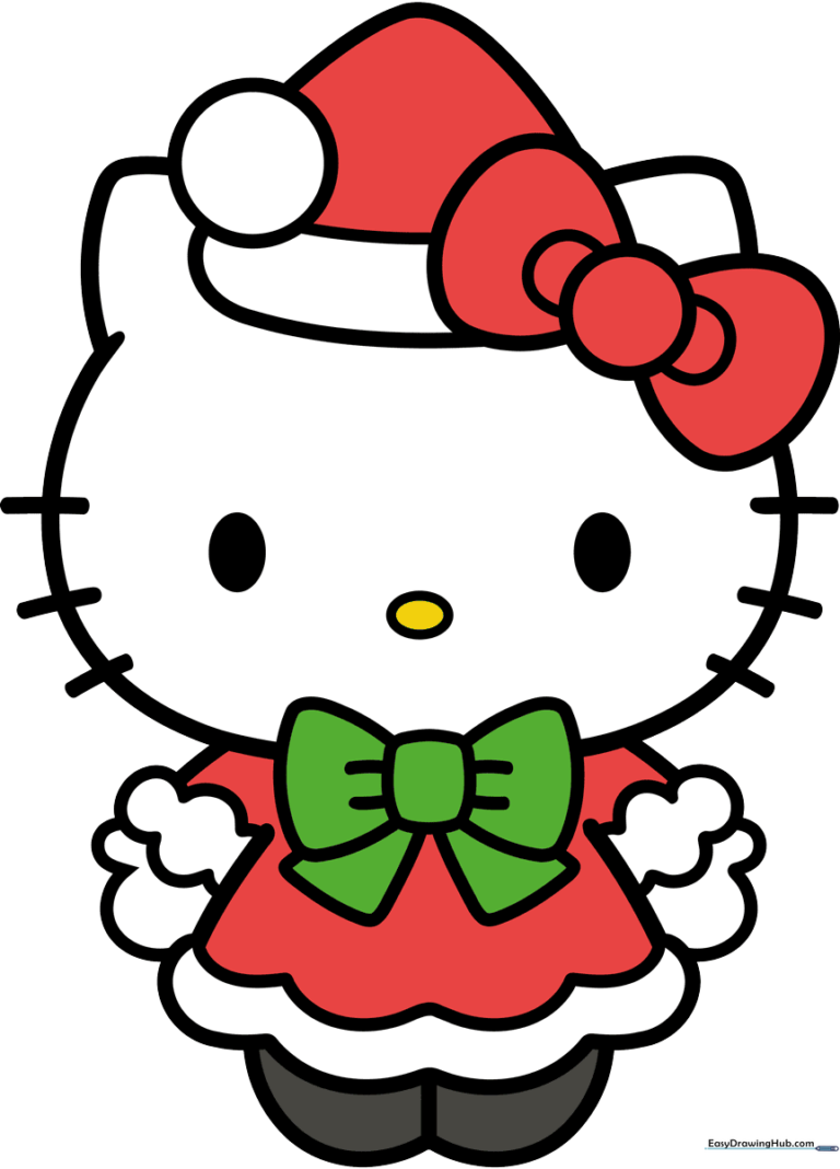 Colorful and festive illustration of Holiday Hello Kitty for drawing inspiration.