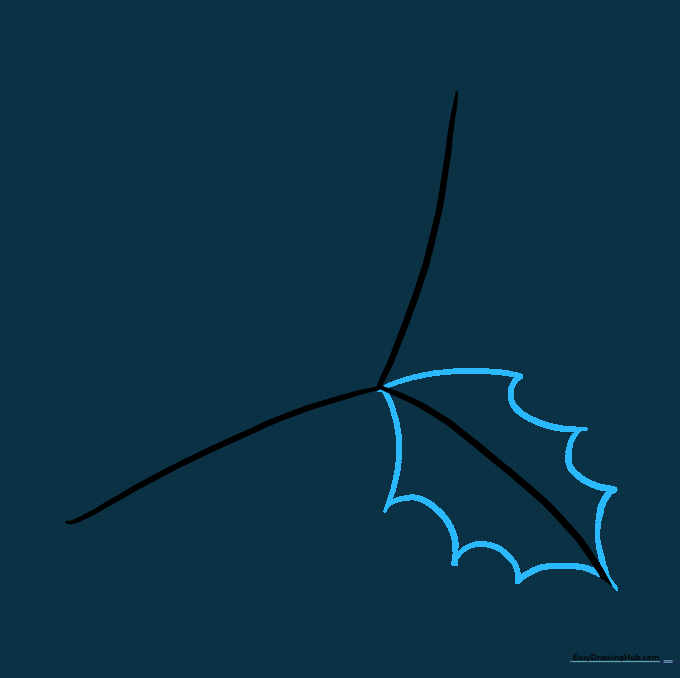 A jagged, prickly holly leaf shape drawn around the first guide line.