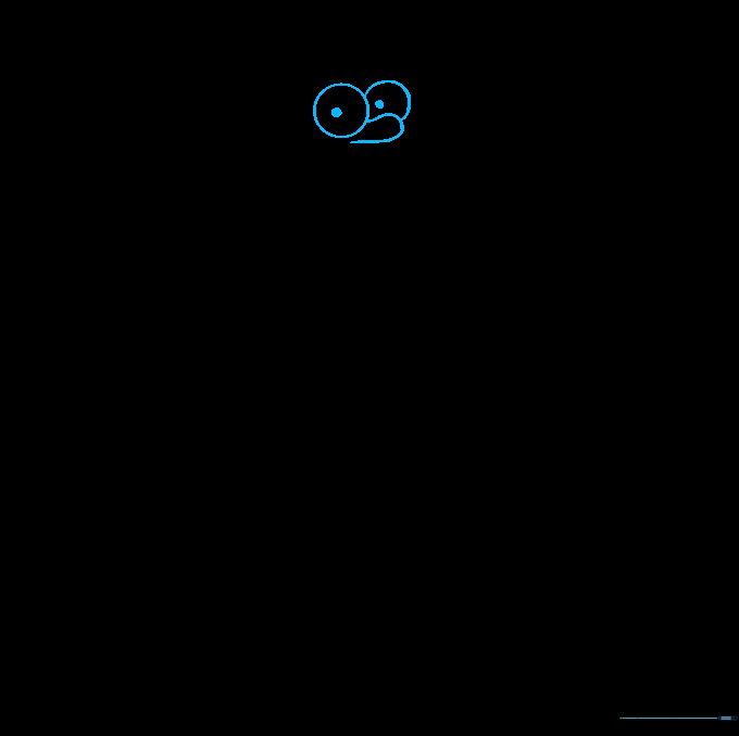 Pencil sketch showing Homer Simpson's nose and two large circular eyes with pupils.