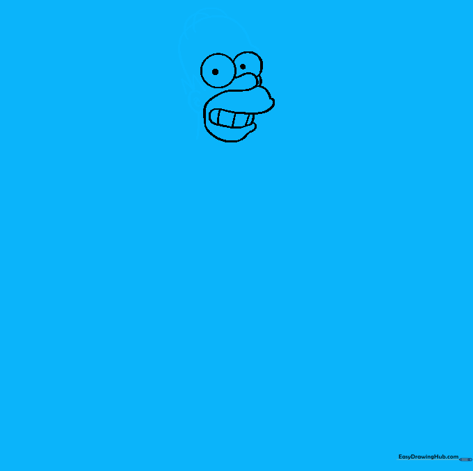Outlining the head shape, ear, neck, and the signature zig-zag hair of Homer Simpson.