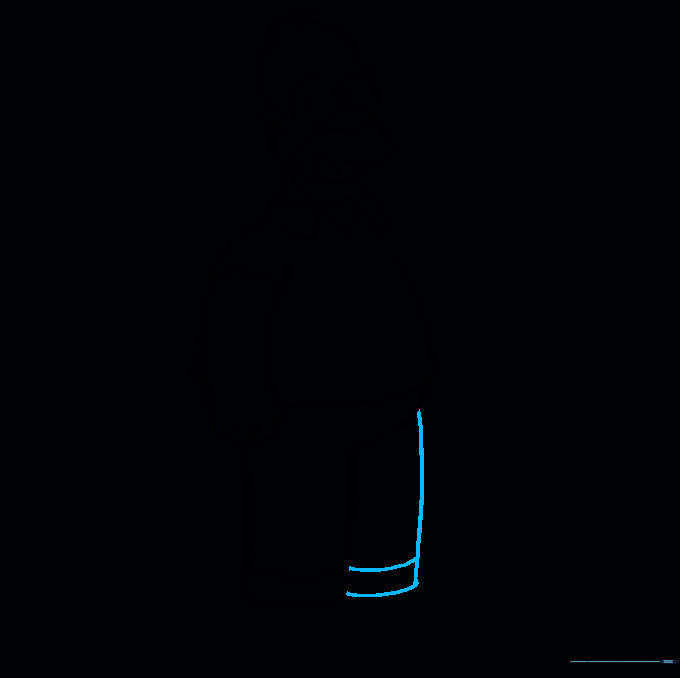 Connecting the legs to complete the lower body structure of Homer Simpson.