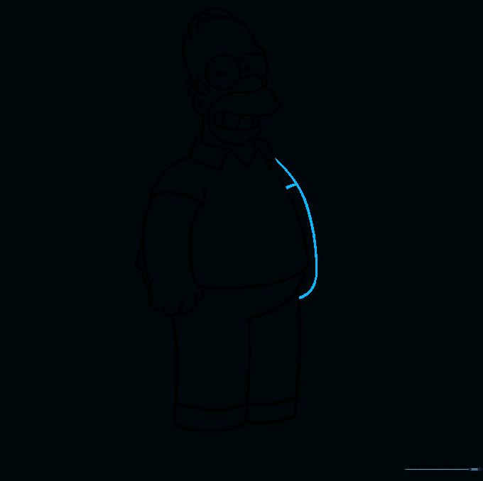 Refining the arm and sleeve details for the Homer Simpson drawing.