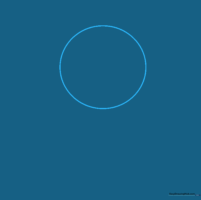 A light pencil circle drawn on white paper, serving as the foundation for a hot air balloon envelope.