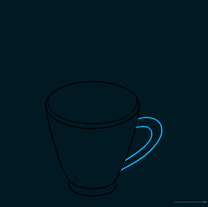 Sketching a C-shaped handle on the side of the mug.