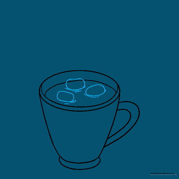 Drawing marshmallows floating in the hot chocolate with ripple details.