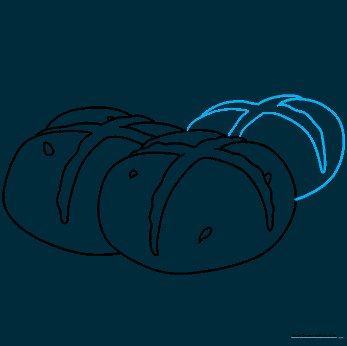Drawing the outline and icing cross for the third bun.