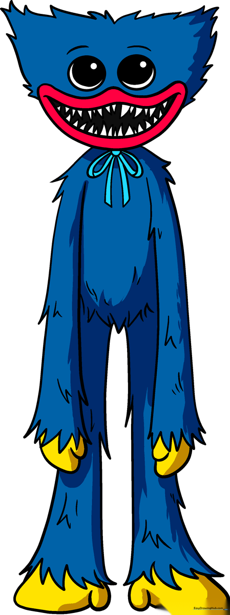 Final vibrant illustration of Huggy Wuggy for a drawing tutorial.