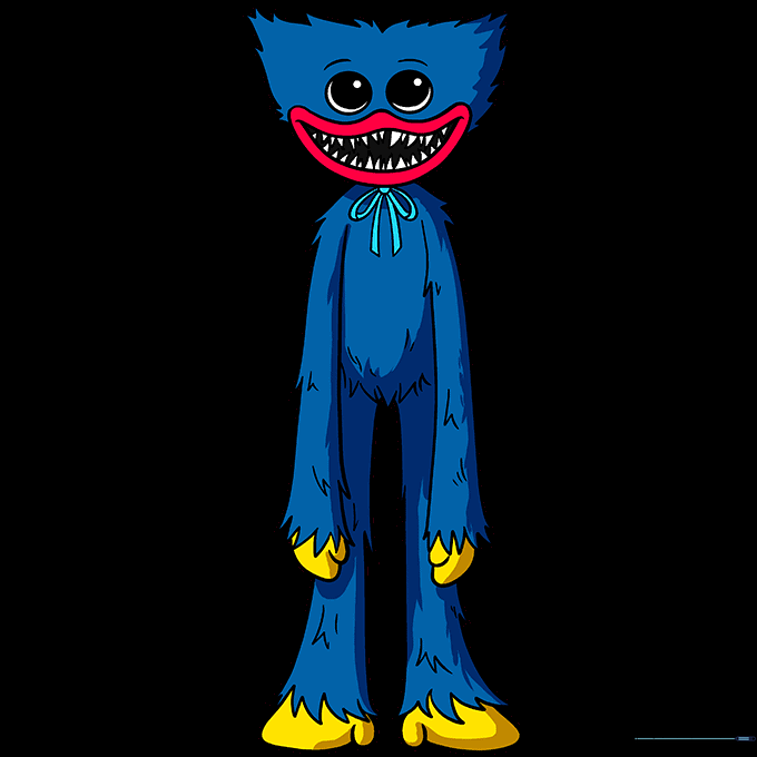 Fully colored Huggy Wuggy character with blue fur and yellow accents.