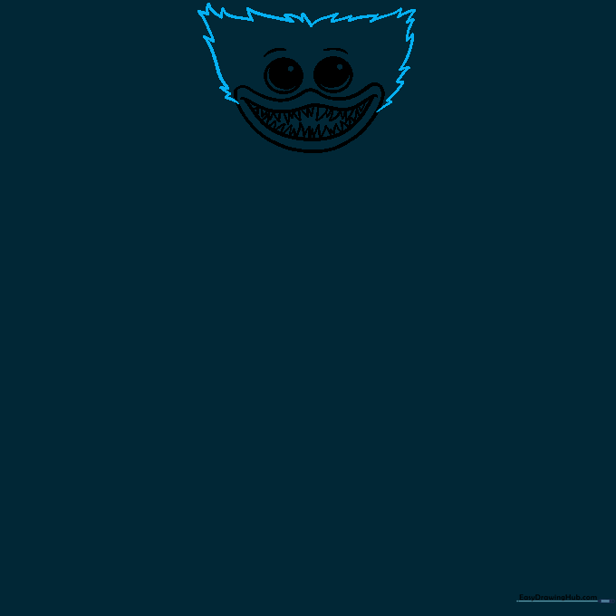 Furry head outline being drawn with jagged triangular strokes.
