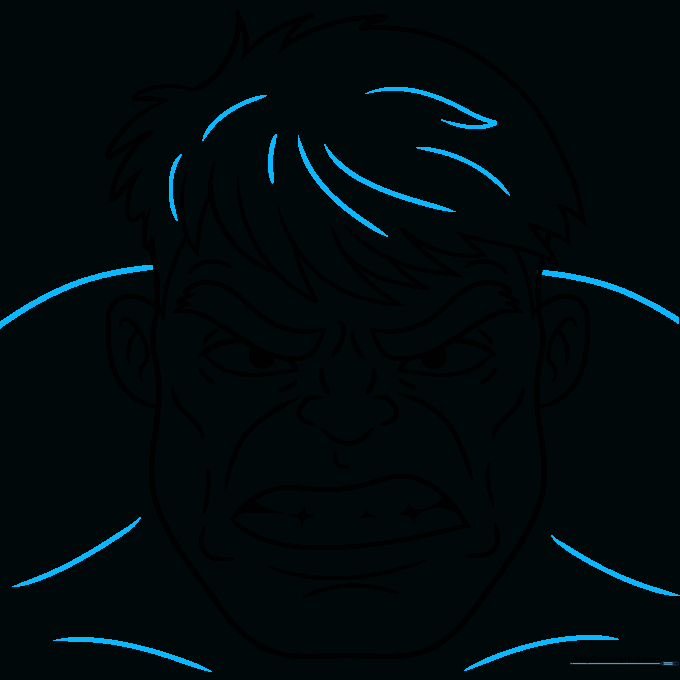 Adding the Hulk's muscular shoulders and neck details to complete the drawing.