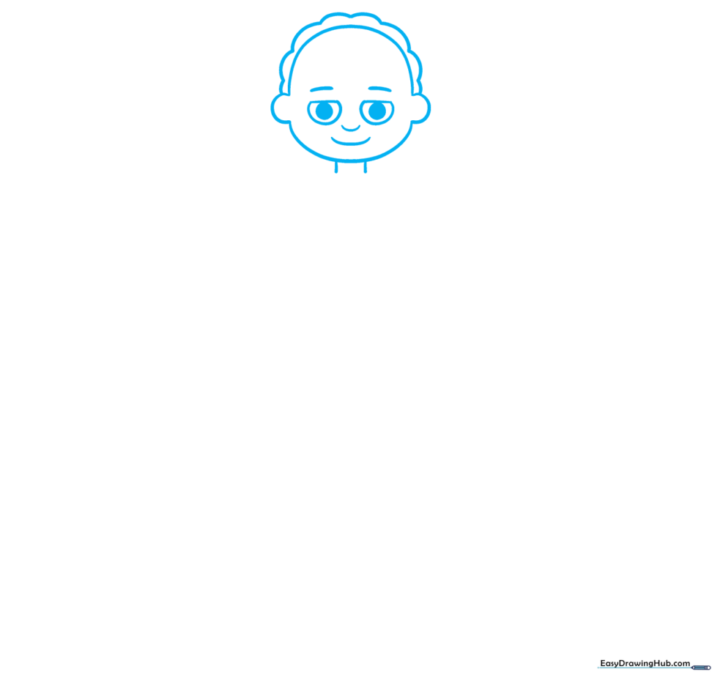 Pencil sketch of a human head profile showing hair, ear, and facial features for an anatomy diagram.