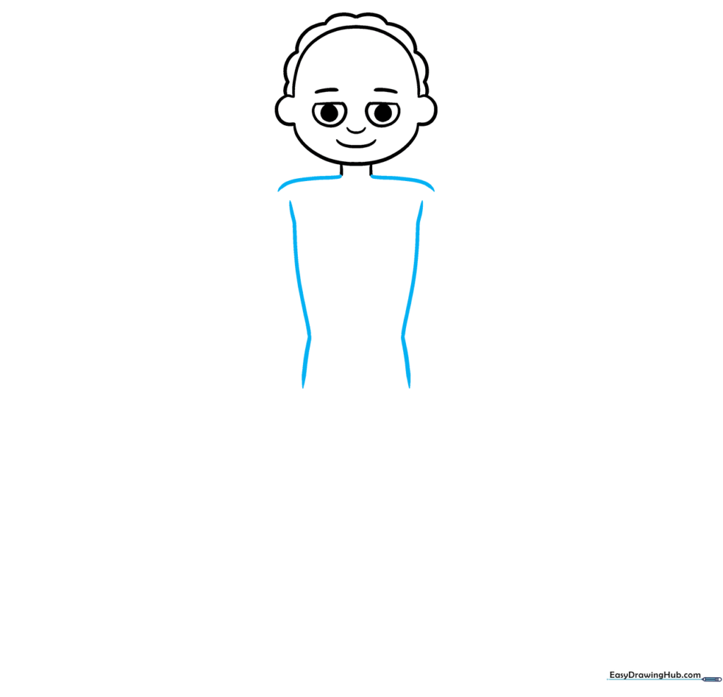 Outline of a human torso and shoulders for a science anatomy drawing.