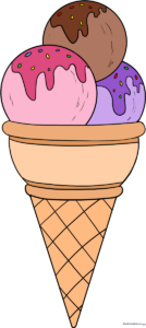 A vibrant, finished illustration of a triple-scoop ice cream cone, ready for coloring.