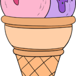 A vibrant, finished illustration of a triple-scoop ice cream cone, ready for coloring.