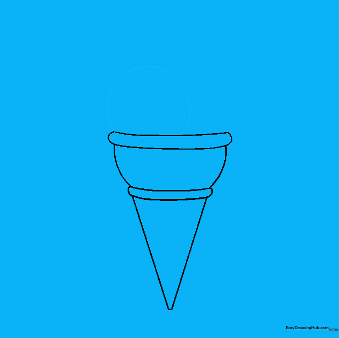 A large circular scoop of ice cream resting on top of the cone.