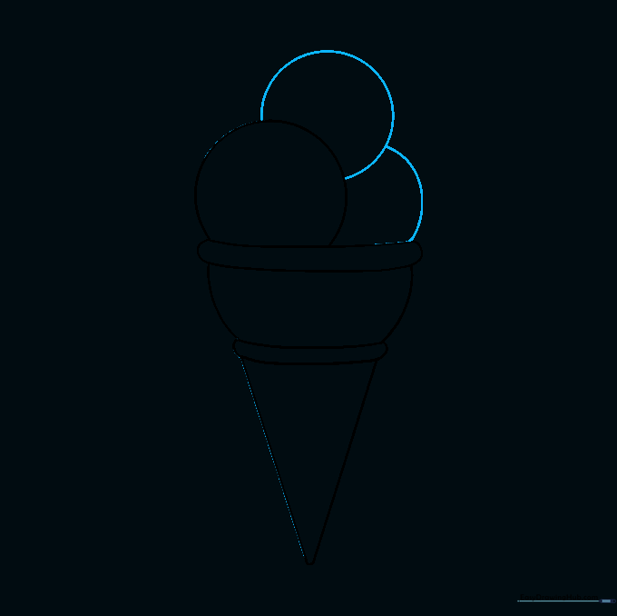 Three stacked, overlapping circular scoops of ice cream on the cone.