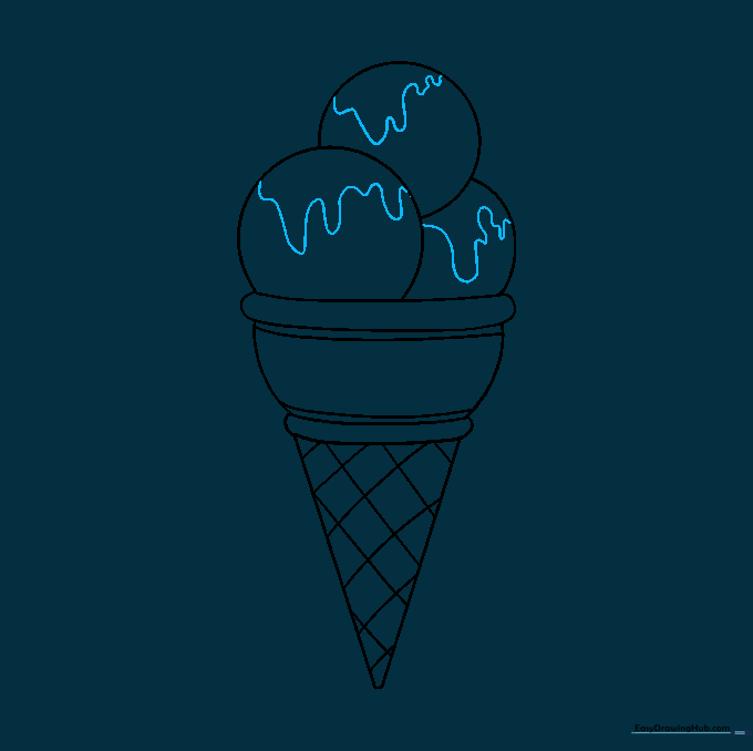 Wavy lines added to the top of the scoops to represent dripping syrup.