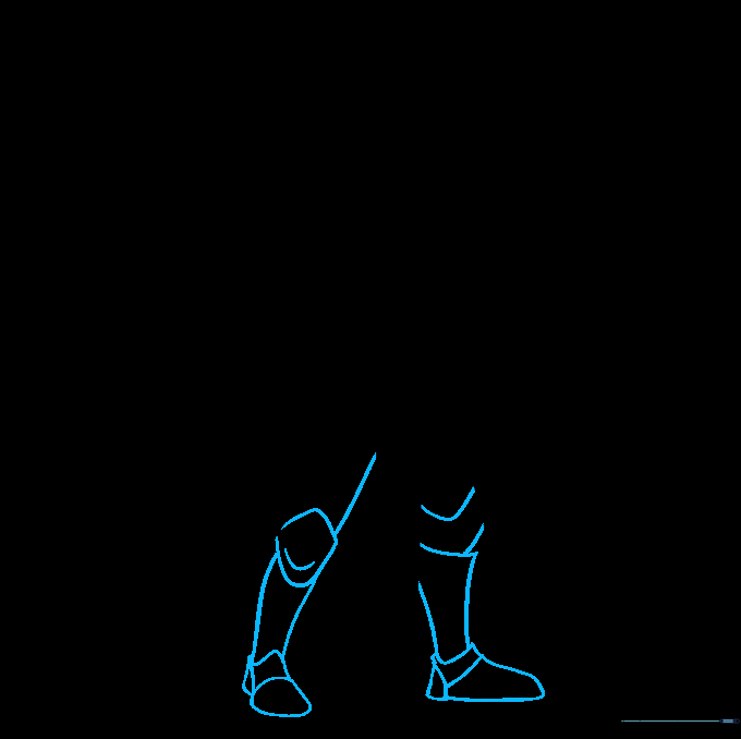 Drawing the legs and armored boots with diamond-shaped knee guards.