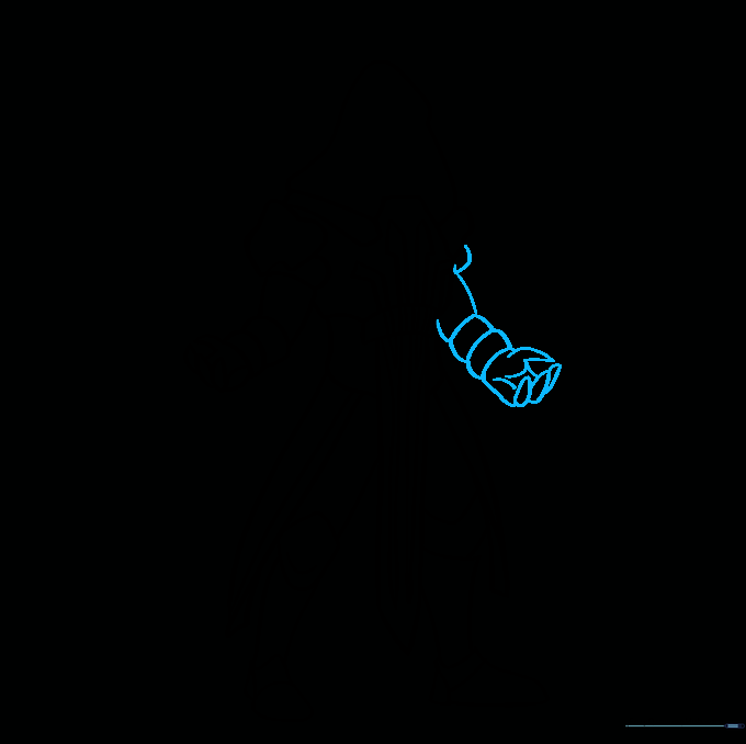 Drawing the second arm and hand to complete the Ice King's pose.