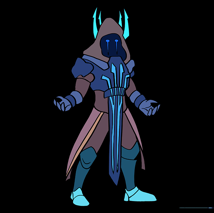 The finished, colored drawing of the Ice King from Fortnite.