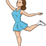 Colorful illustration of a happy ice skater performing a spin.