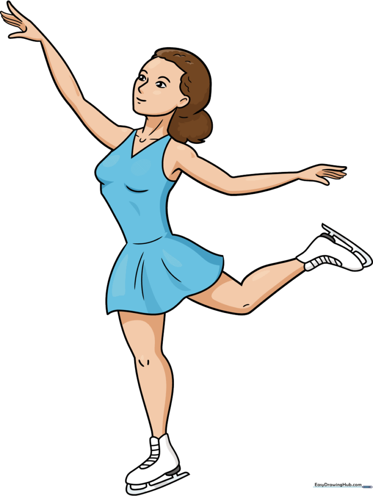 Colorful illustration of a happy ice skater performing a spin.