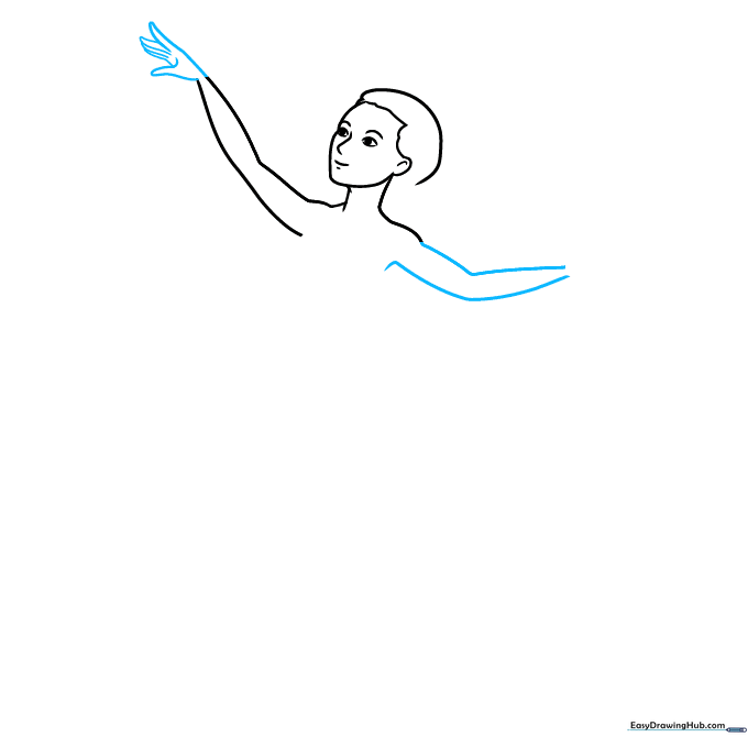 Detailed view of the ice skater's arms and hand positioning.