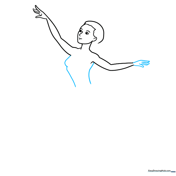 Outlining the torso of the ice skater to prepare for the costume details.