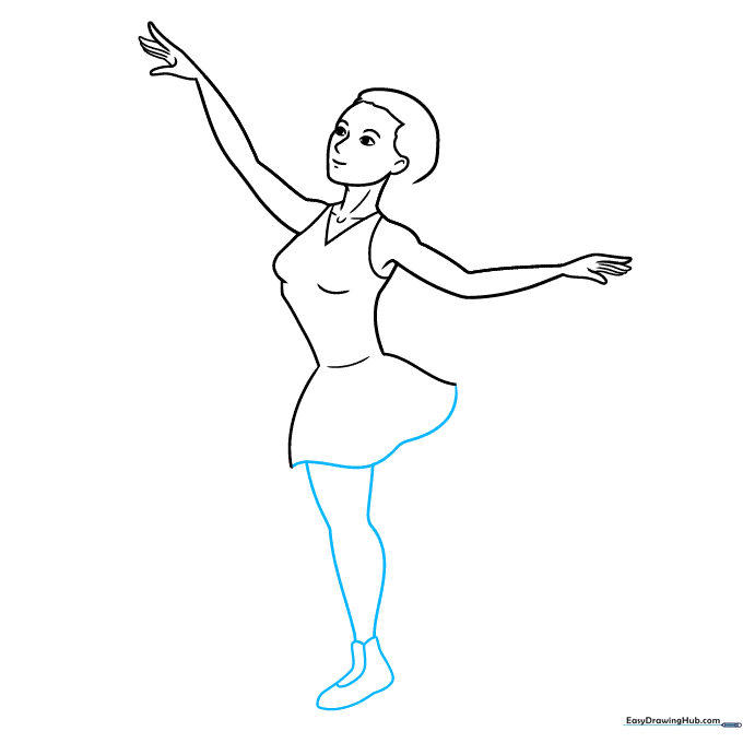 Drawing the skater's skirt and the first skate blade.