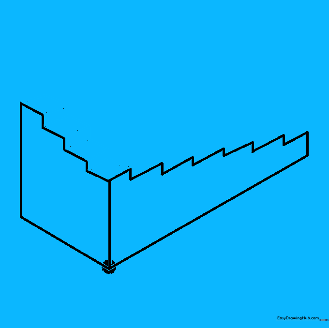 Connecting diagonal lines to create the vertical risers of the stairs.