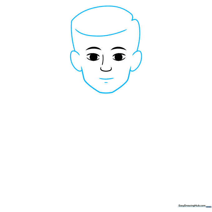 Outline of a cartoon head shape including ears, chin, and mouth details.