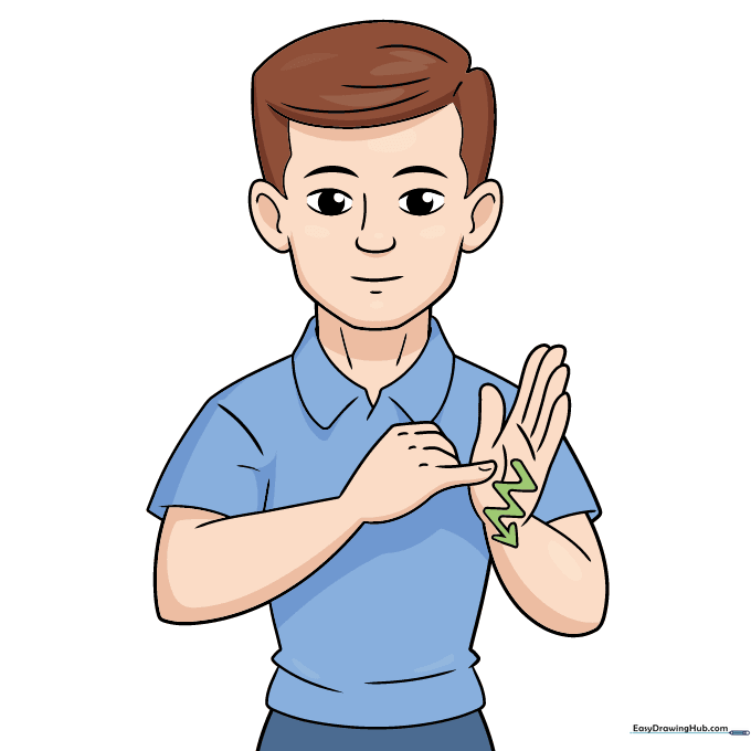 Final colored version of the 'draw' sign language character.