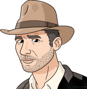 A high-quality, finished portrait of Indiana Jones, showcasing the final drawing result.