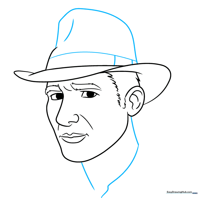 Completed outline of the fedora hat and the neck area.