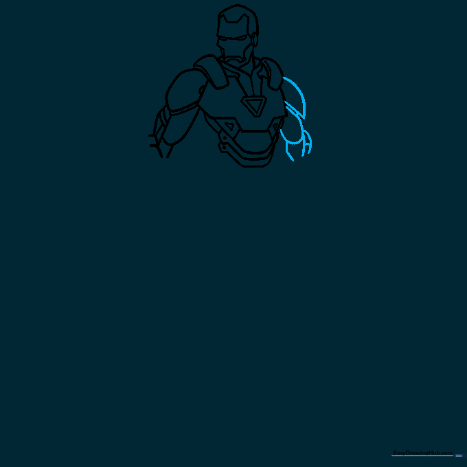 Adding the second arm to the Iron Man sketch to complete the upper body.