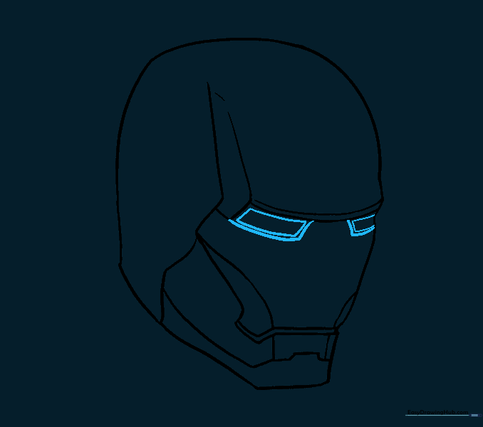 Drawing the rectangular eye slits on the mask.