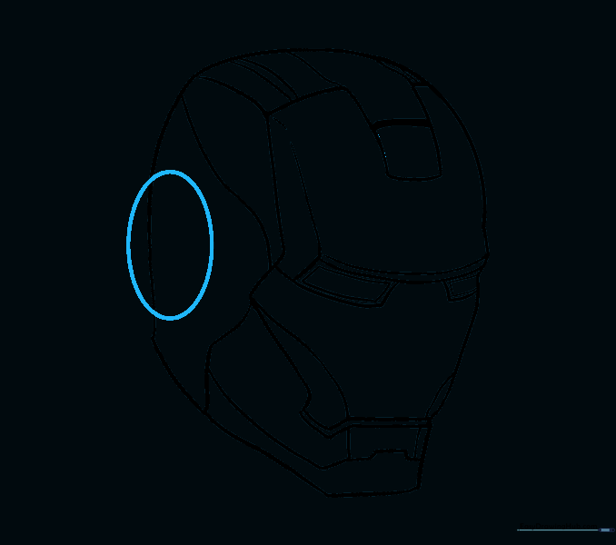Drawing the circular ear piece on the side of the mask.