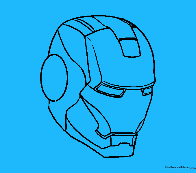 Adding small mechanical details to the forehead and ear area.